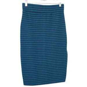 Olivia Blu Size L Blue with Black Stripes Stretch Pencil Skirt